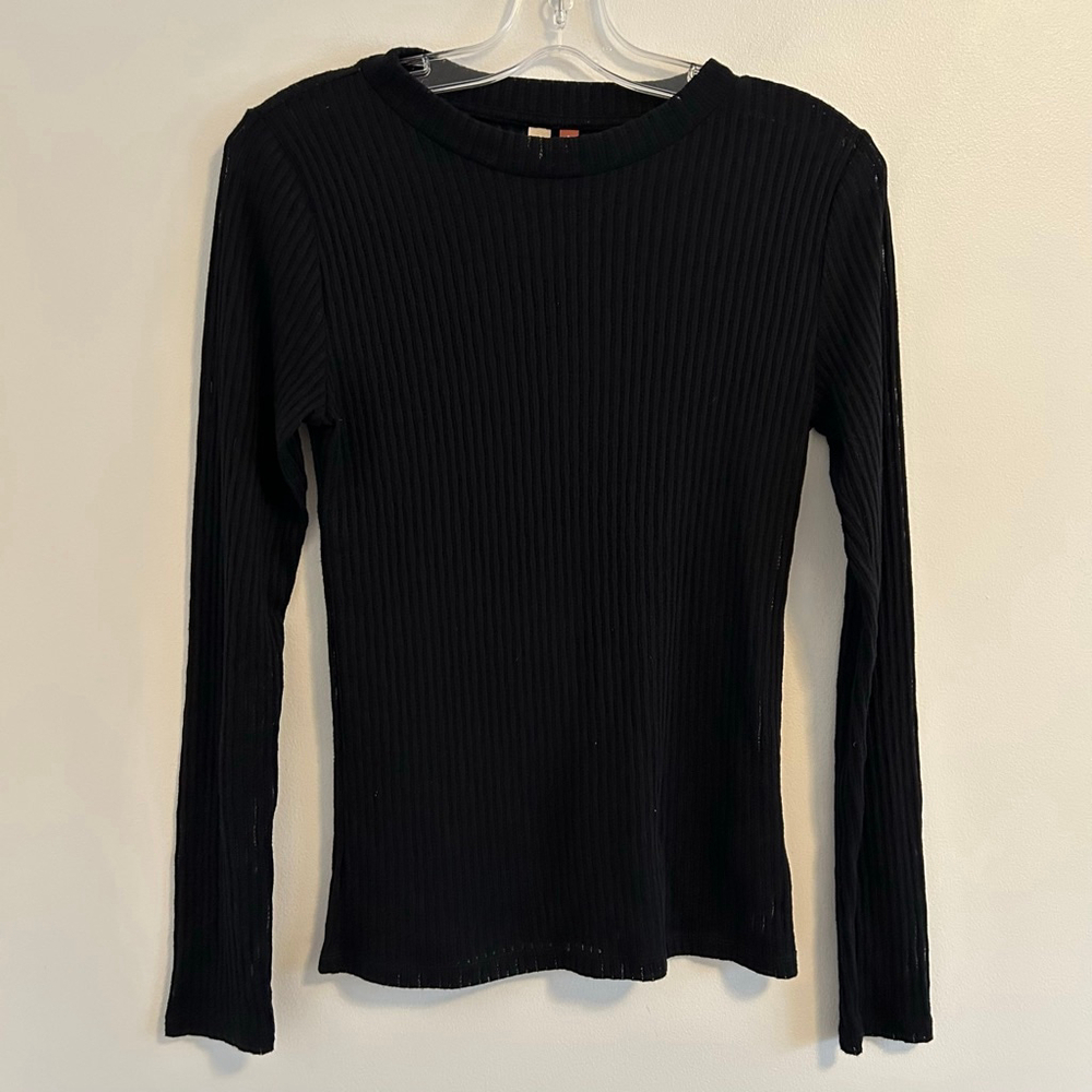 PILCRO x Anthropologie Black Sheer Ribbed Long Sleeve Top Size Small - Picture 3 of 9